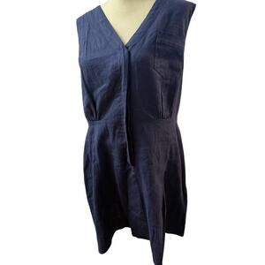 ModCloth Linen Blend Sleeveless Peplum Top, Navy Blue, Size 14